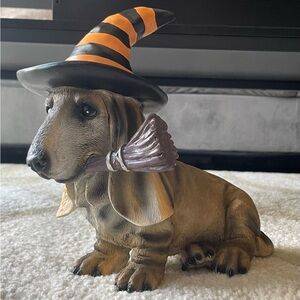 Halloween Decor Basset Hound Dachshund Dog Witch Hat Broom Humane Society New